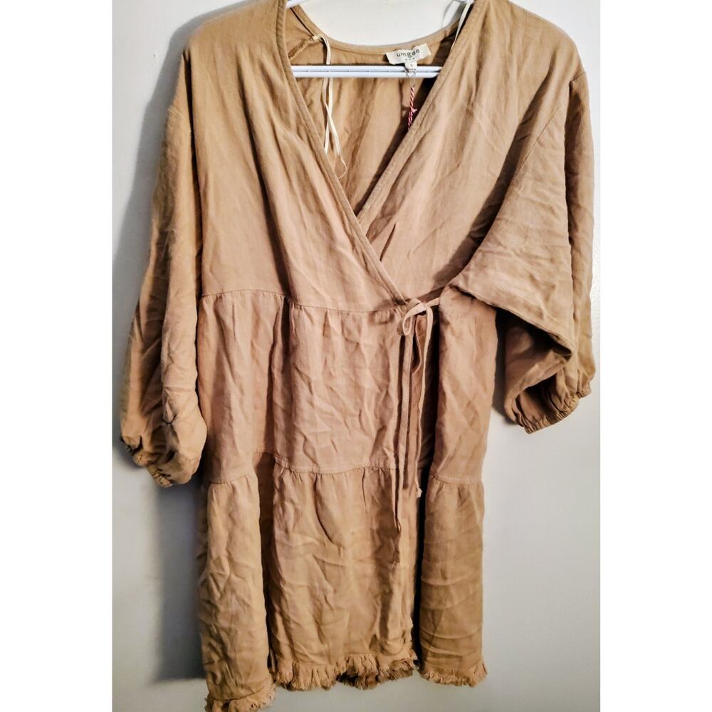 UMGEE Womens V-Neck Long Sleeve Wrap Style Dress - Latte Brown, Small EUC